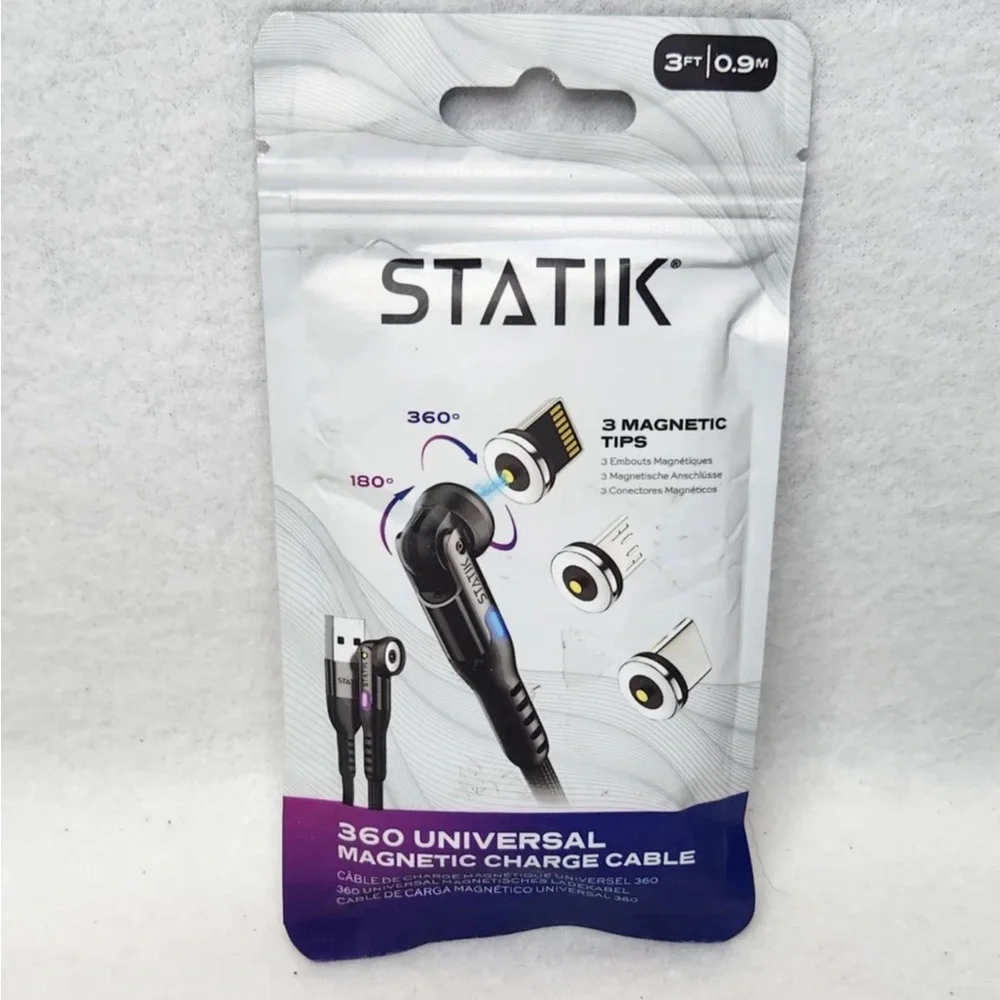 Statik 360 Universal Magnetic USB C Charging Cable w/ 3 Magnetic Tips 3 FT NEW